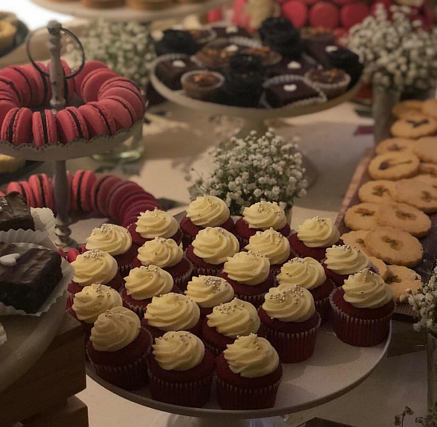 A dessert table by Le15 looked gorgeous with macaroons, cupcakes, brownies and tarts.