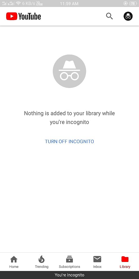 YouTube’s incognito mode prevents the app from keeping a record of your watch history. 