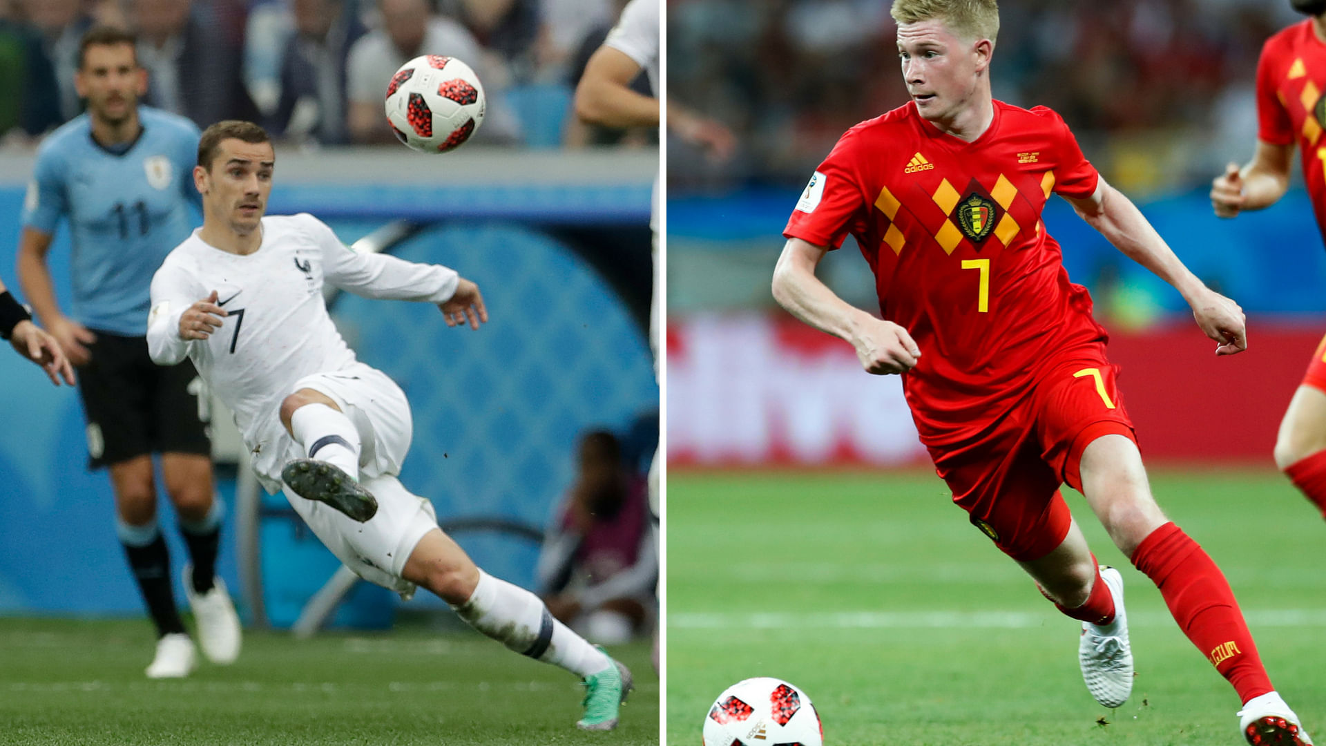 Both Griezmann (left) and de Bruyne led their teams to wins and bagged the Man of the Match award in the quarter-finals.