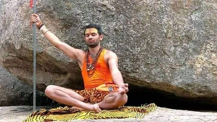 RJD Chief Lalu Prasad’s eldest son Tej Pratap Yadav in a meditative pose.
