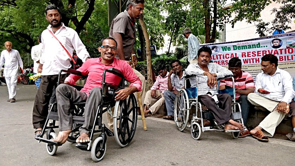 Over 30 activists for the differently-abled from Telangana demanded political reservation at a protest in Delhi’s Jantar Mantar.