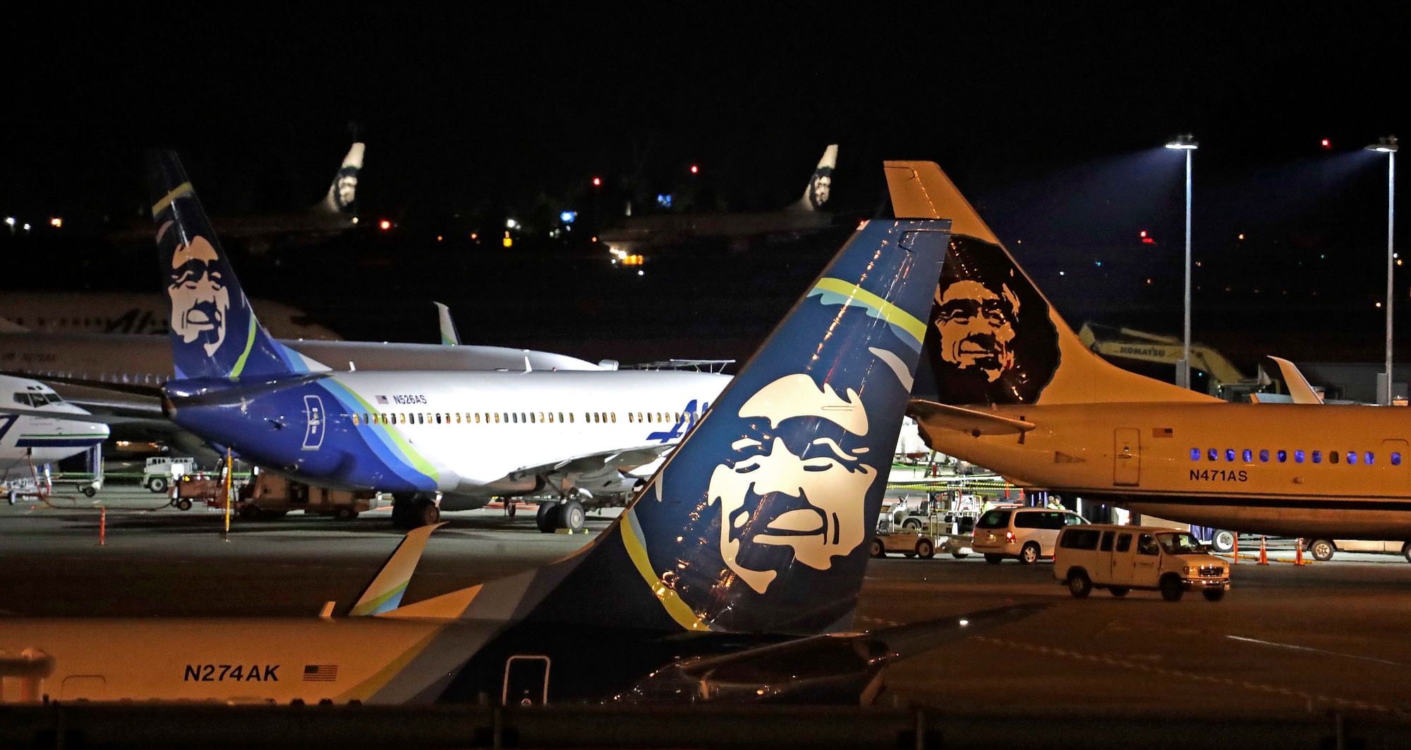 Alaska Airlines planes sit on the tarmac at Sea-Tac International Airport Friday evening, 10 August 10, 2018, in SeaTac, Washington.