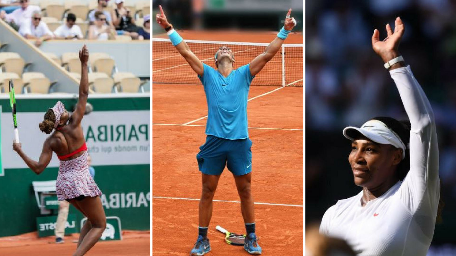 Venus Williams (L) will take on Svetlana Kuznetsova in her first match of the tournament, whereas Rafael Nadal’s (C) campaign opens against David Ferrer.