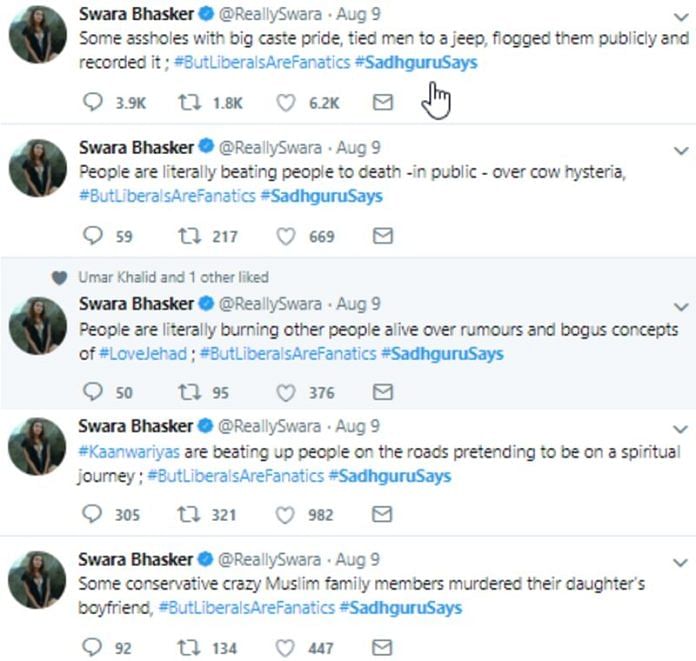 Twitter users linked Swara Bhasker’s tweet to the Kashmir “human shield” incident while she was talking about Una.