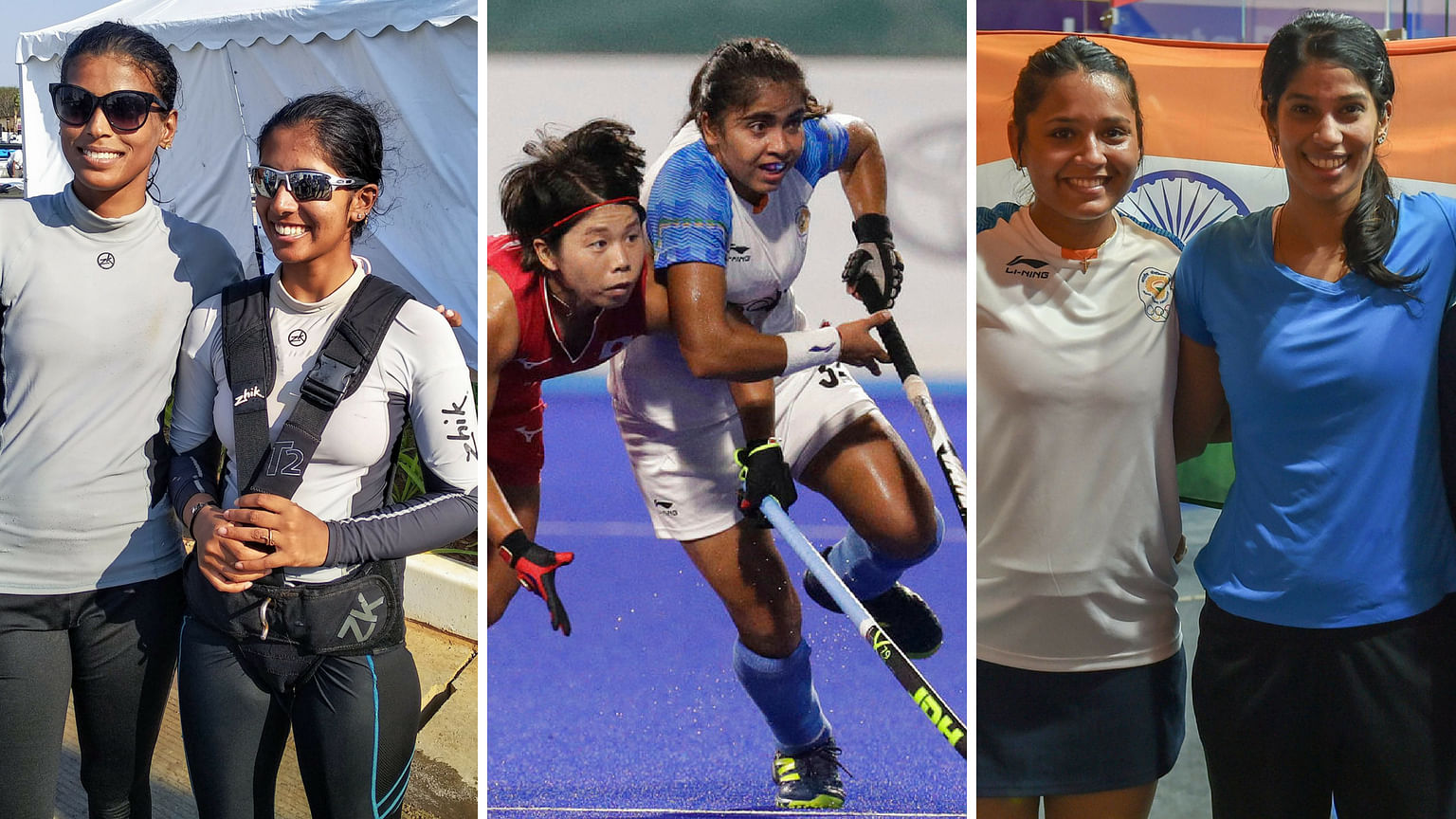 India’s silver medallists in sailing Varsha Gautham and Sweta Shervegar, hockey player Neha Goyal and squash players Dipika Pallikal and Joshna Chinappa.