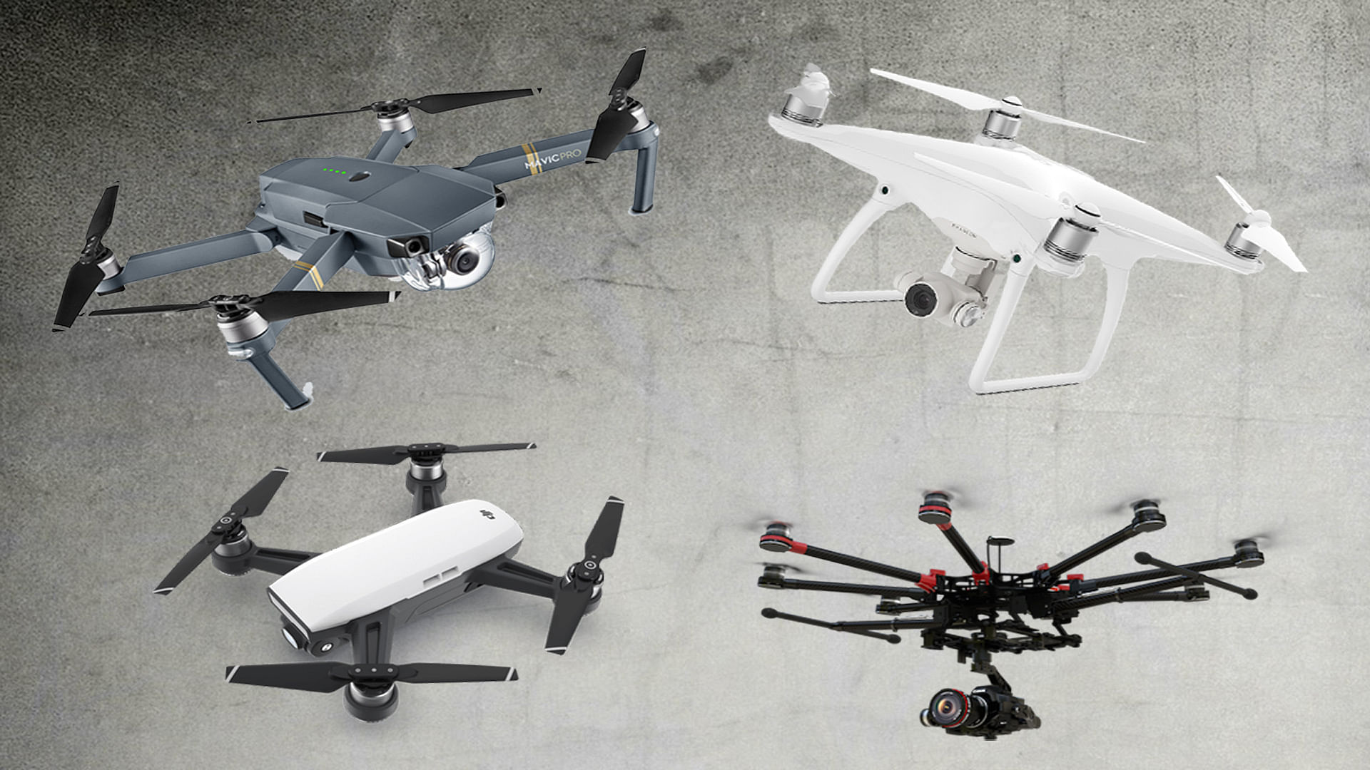 Various types of drones in the Indian market.