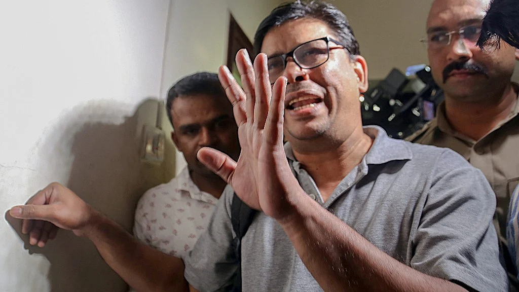 Arun Ferreira, a human rights activist and lawyer, after he was arrested by the Pune Police, in Mumbai on 28 August.