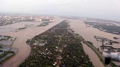 Aerial view of the flooded Aluva, Kerala, on 10 August 2018.