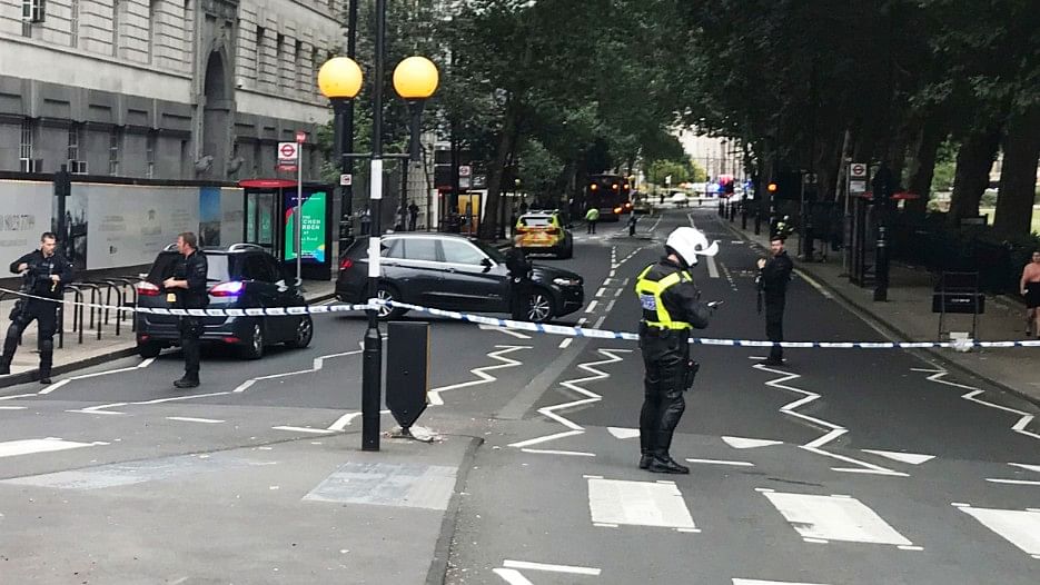 Armed police swooped into the area and cordoned off streets surrounding the heart of Britain’s government.&nbsp;
