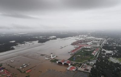 Kerala: An aerial view of the flood-hit areas of Kerala on Aug 18, 2018. Overflowing rivers and a series of landslides have caused the death of 180 people as of Saturday morning, with over three lakh people forced to move to some 2,000 relief camps. The disaster has triggered an unprecedented rescue and relief operation led by the Army, the Air Force and the Navy along with teams of National Disaster Response Force involving about 1,300 personnel and 435 boats. Prime Minister Narendra Modi on Sa