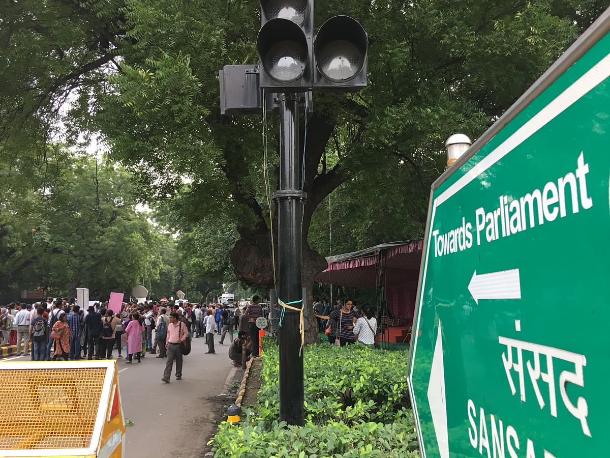 Delhi’s Parliament Street saw politicians, activists, professors and students condemning arrests by Pune police.