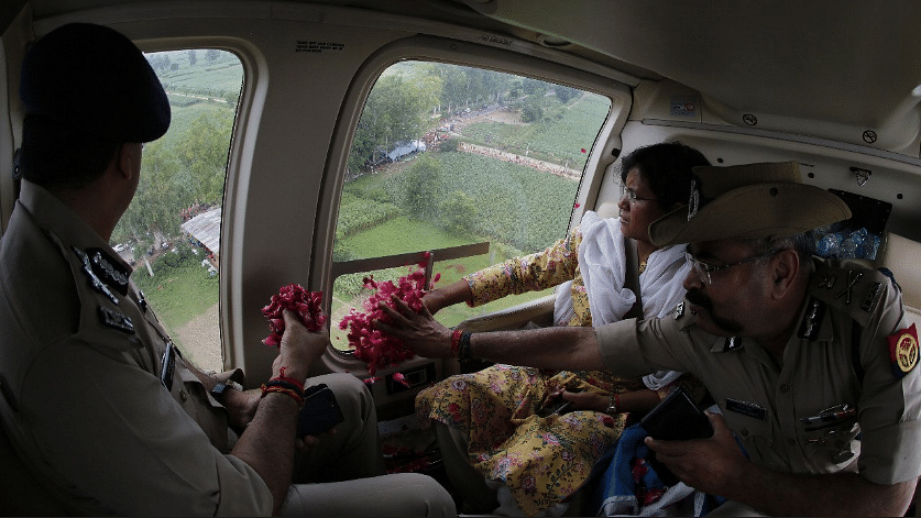 Along with ADGP (Meerut Zone) Prashant Kumar, Meerut Commissioner Anita Meshram and other senior officials also showered rose petals on Kanwariyas from a helicopter.