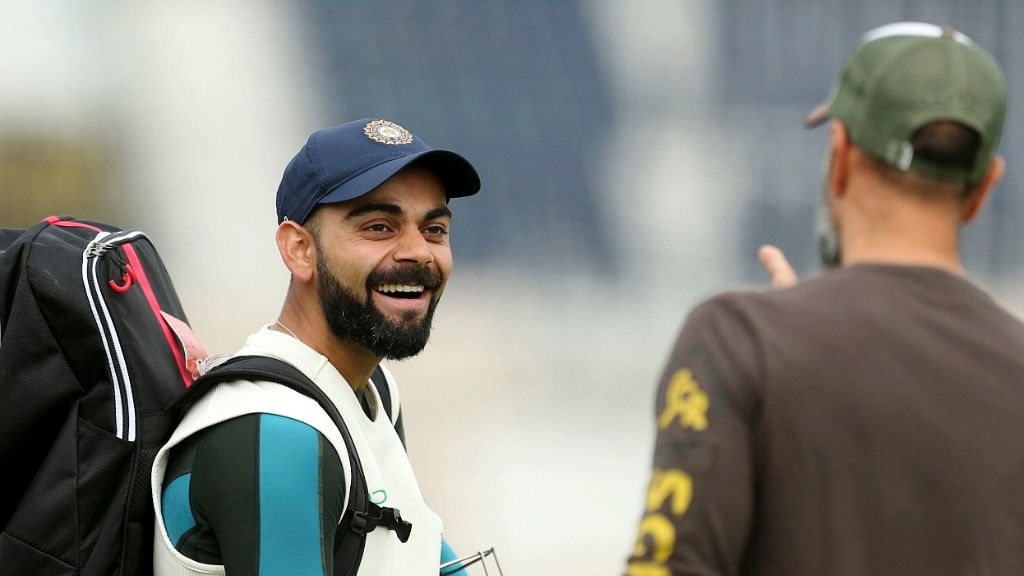 Virat Kohli at a training session ahead of India’s fourth test match against England.