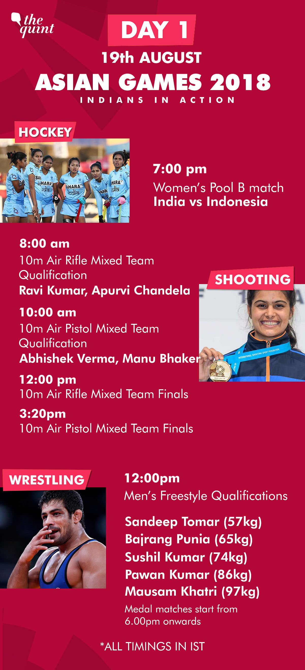 All the major events from Day 1 of the Asian Games 2018, in Indonesia on 18 August.