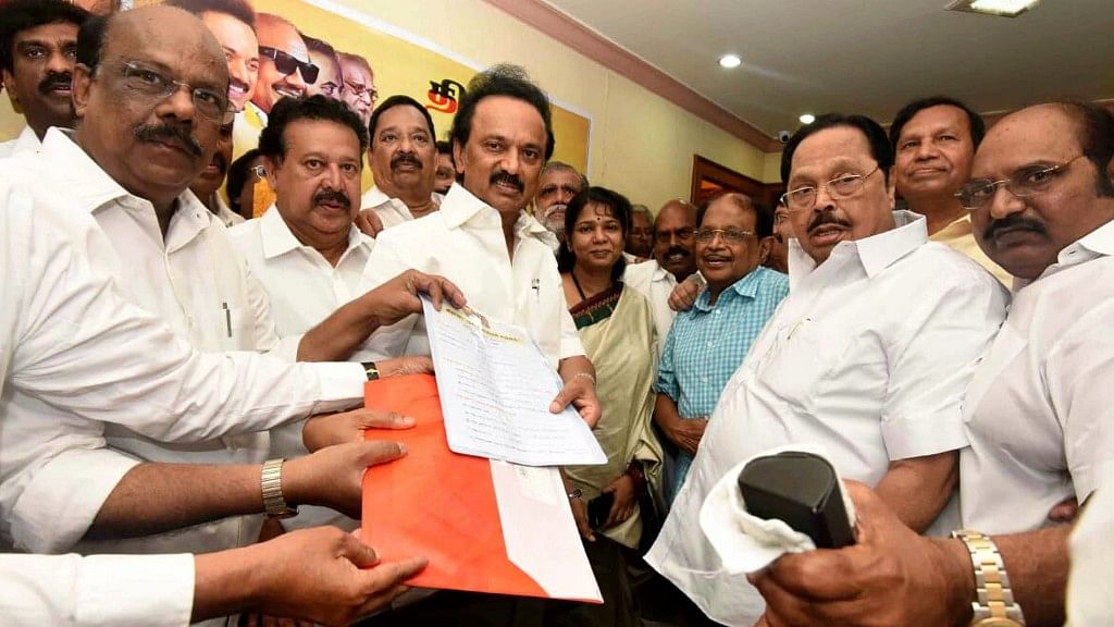 MK Stalin had filed his nomination to be elected as the DMK president at Anna Arivalayam, the party headquarters in Chennai, on Sunday, 26 August.&nbsp;