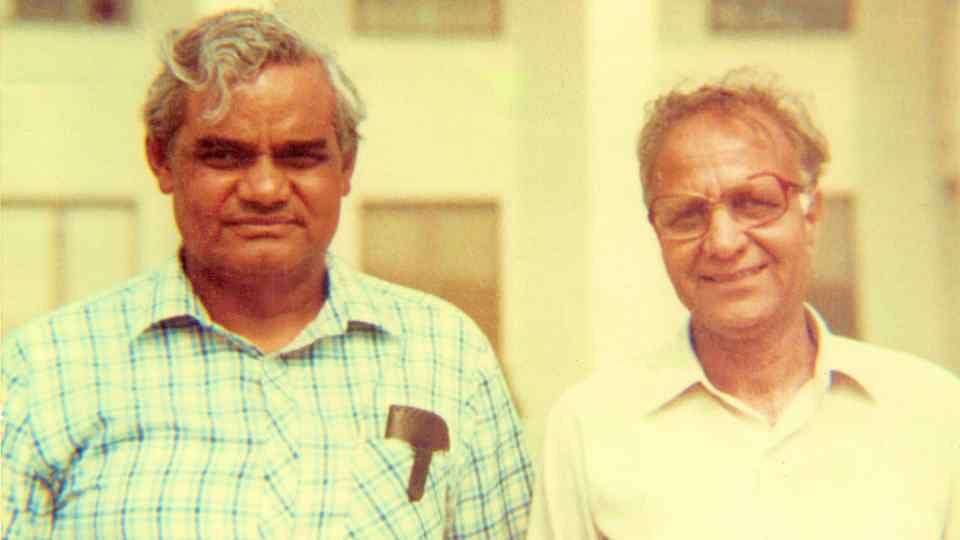A picture of Atal Bihari Vajpayee (L) from his younger days with popular poet Gulab Khandelwal.