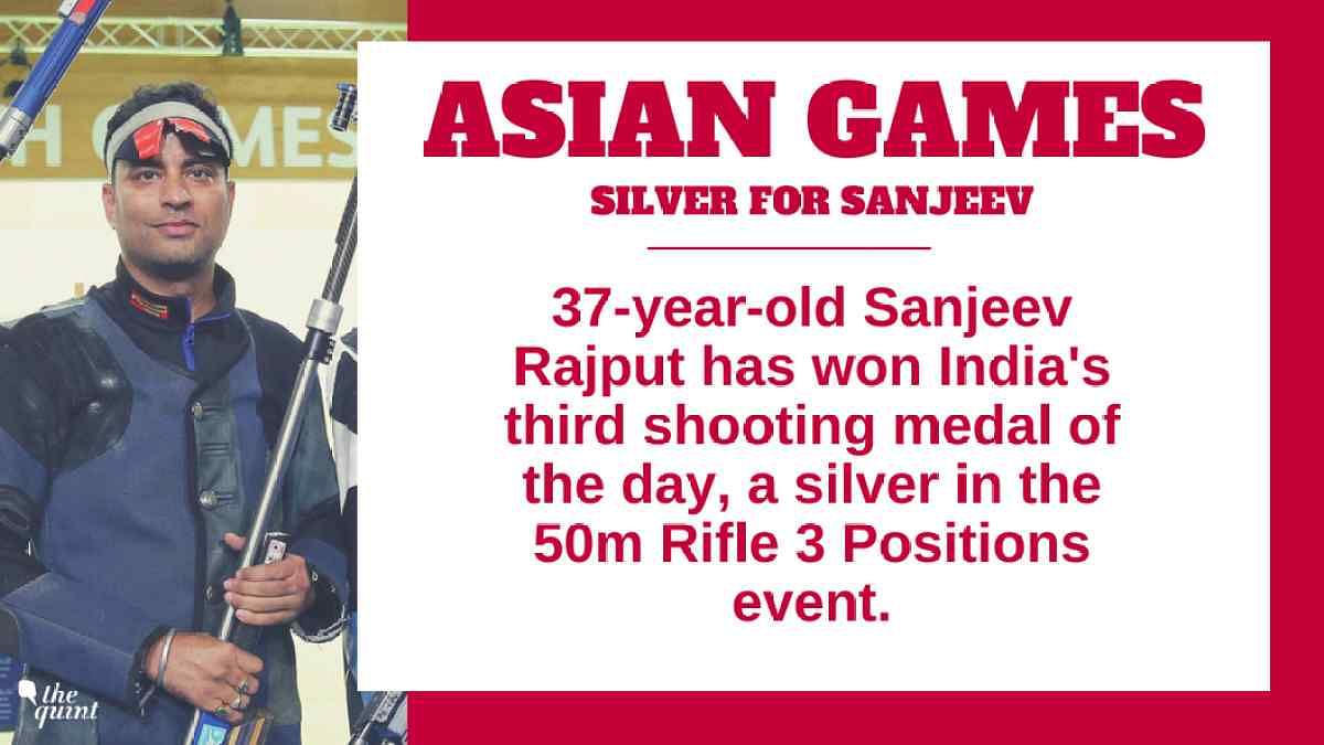 Sanjeev Rajput clinched a silver medal in the men’s 50 metre Rifle 3 Positions shooting event of the Asian Games.