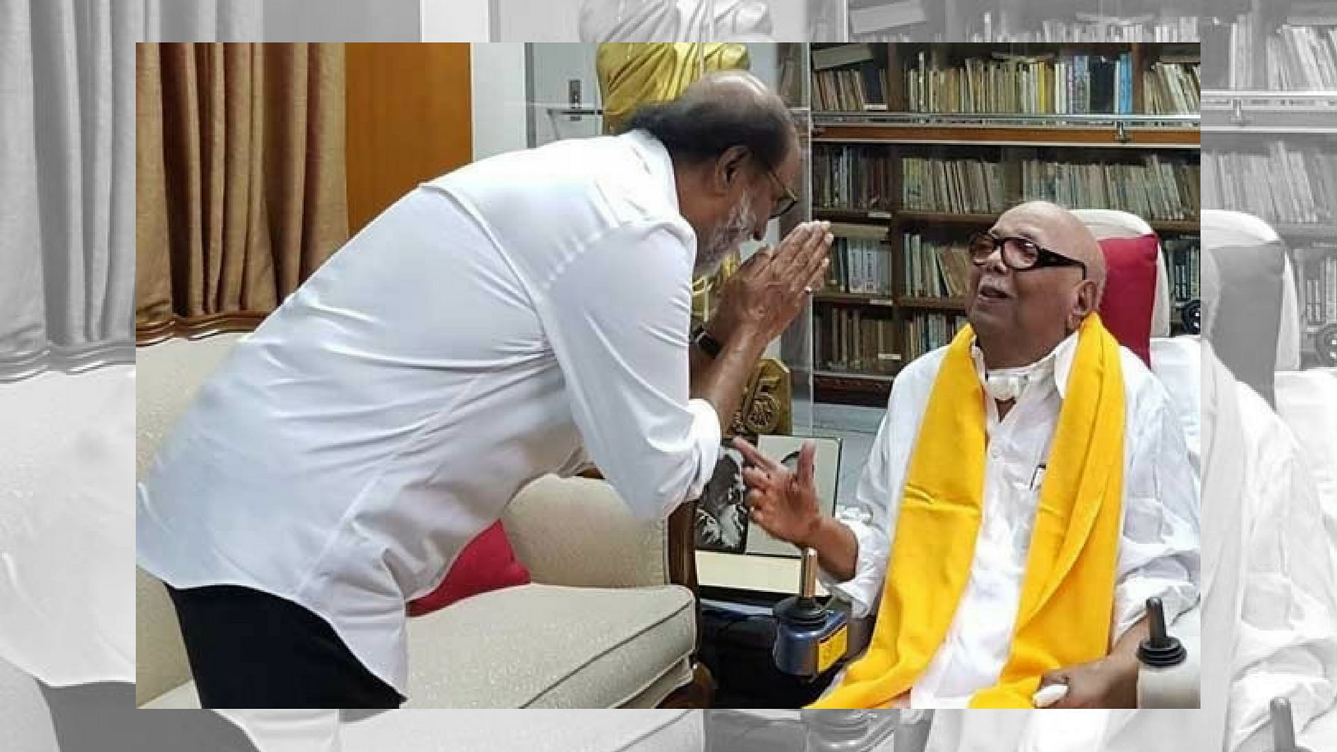 A file photo of Rajinikanth meeting M Karunanidhi.