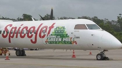 The country’s first biofuel spiceJet plane before taking off from Jolly Grant airport in Dehradun.
