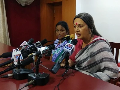 Agartala: CPI-M leader Brinda Karat addresses a press conference in Agartala on Aug 28, 2018. (Photo: IANS)