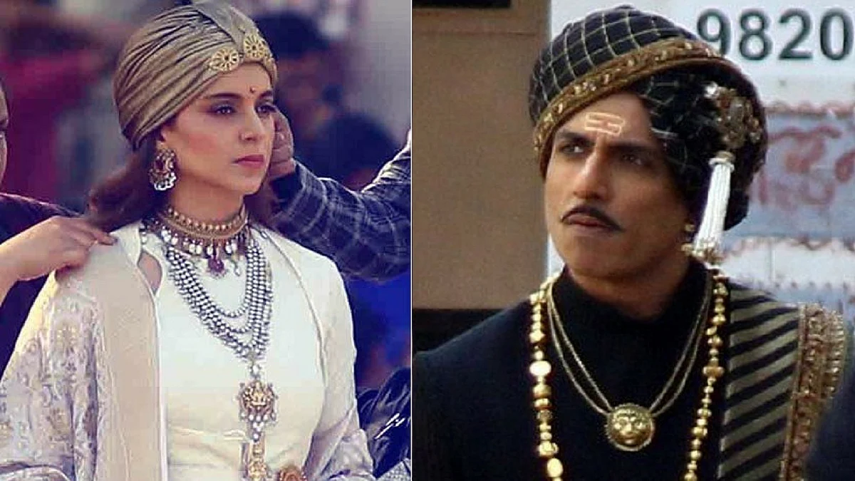 Kangana Ranaut and Sonu Sood in their <i>Manikarnika</i> looks. 