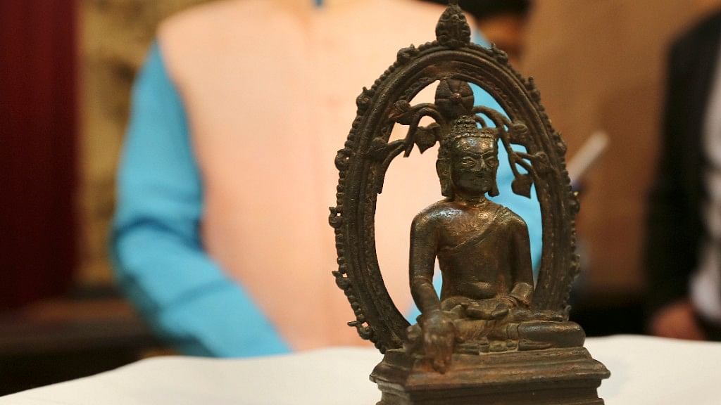 The bronze statue with silver inlay is one of the 14 statues stolen in 1961 from the Archaeological Survey of India (ASI) site museum in Nalanda.