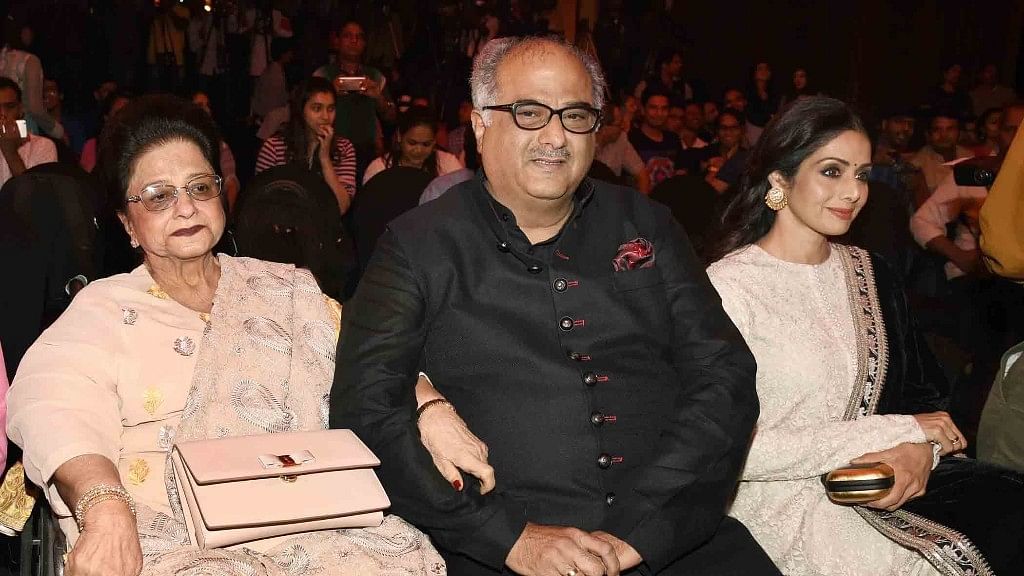 Boney Kapoor with Sridevi and his mother.&nbsp;