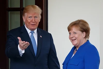 Trump, Merkel support US-EU trade improvement. (Xinhua/Ting Shen/IANS)