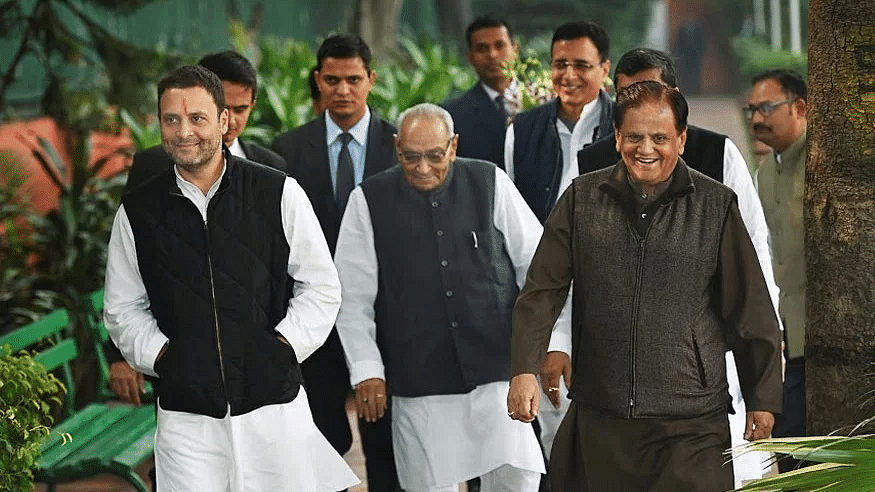 File photo of Rahul Gandhi, Motilal Vora and Ahmed Patel after a meeting at the Congress headquarters.