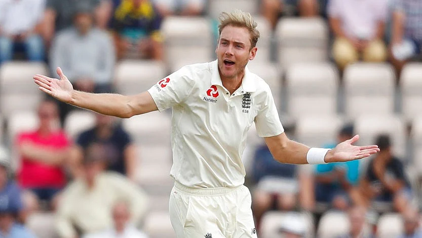 Stuart Broad appeals for a wicket.