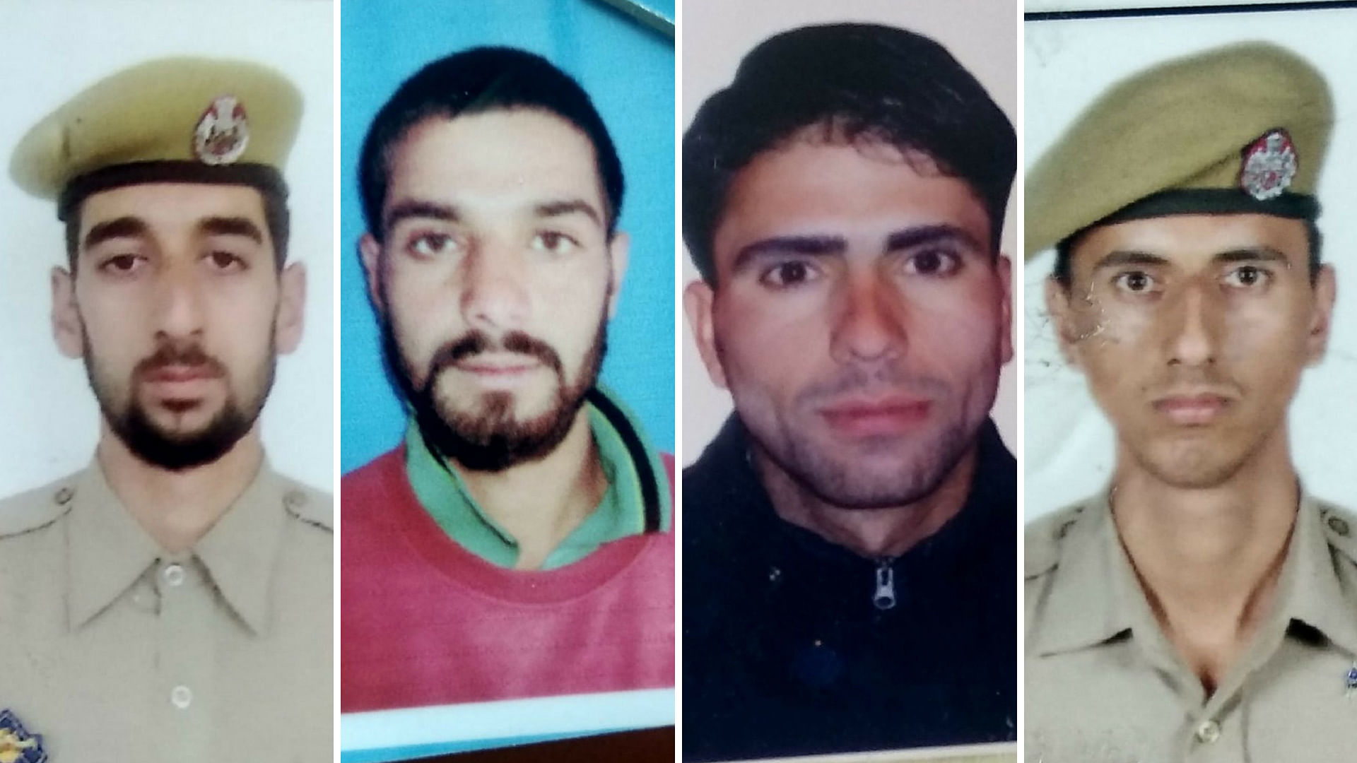 Deceased policemen from the left; Mohammad Iqbal Mir, Adil Manzoor Bhat, Ishfaq Ahmad Mir and Javaid Ahmad Bhat