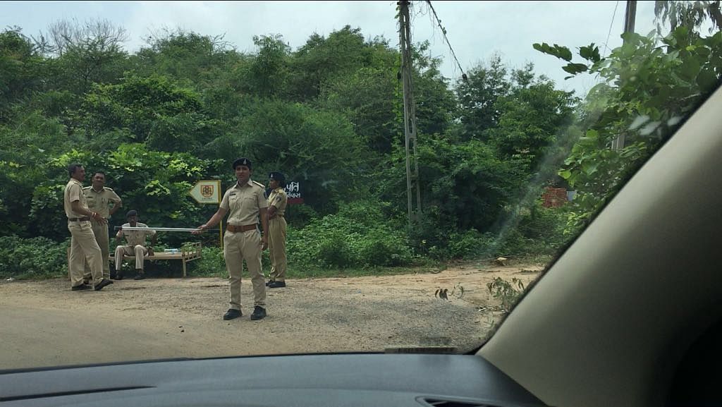 Heavy police presence was seen near Hardik Patel’s residence in Ahmedabad. 
