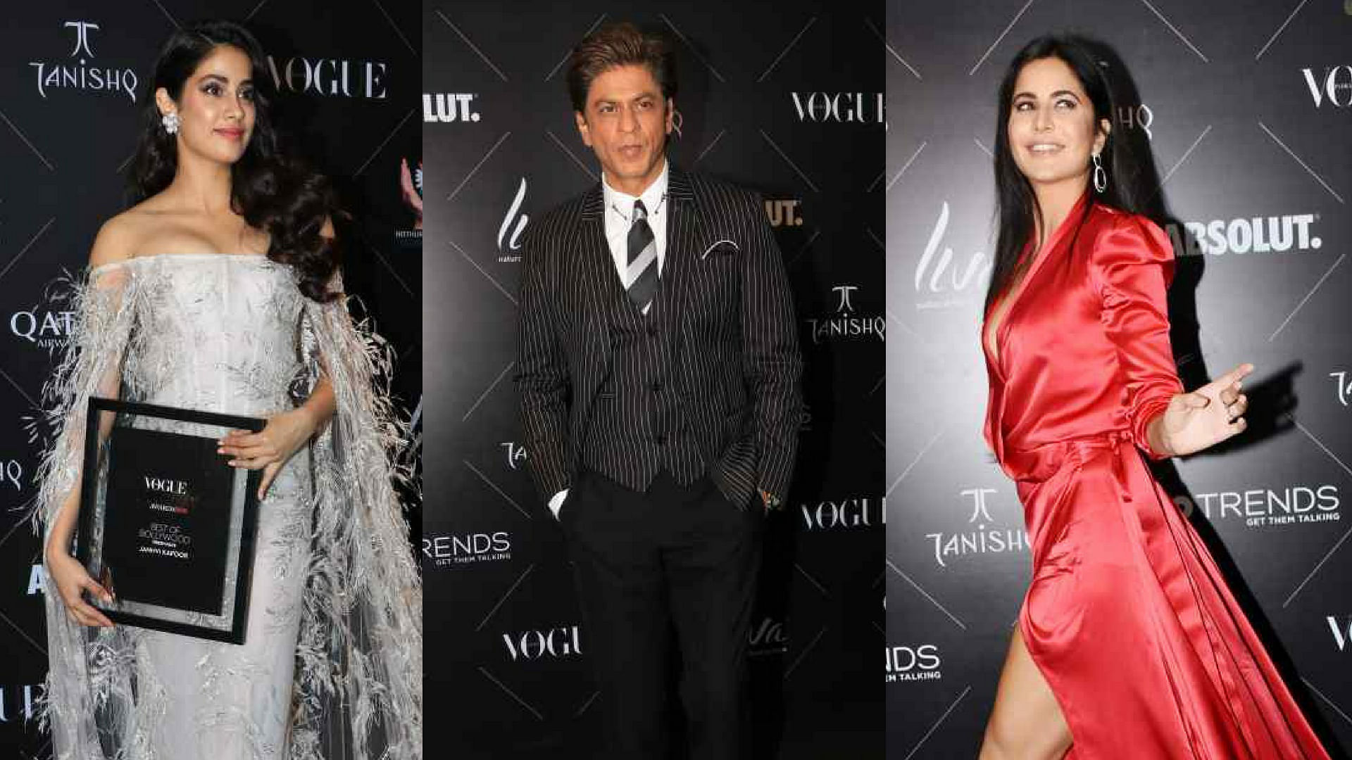 Janhvi Kapoor, Shah Rukh Khan and Katrina Kaif at the Vogue Beauty Awards.&nbsp;