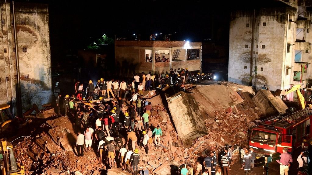 Rescue operations in Ahmedabad’s Odhav area after the collapse of a four-storey building.&nbsp;
