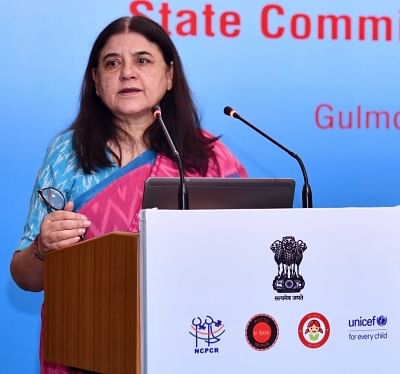 New Delhi: Union Women and Child Development Minister Maneka Sanjay Gandhi addresses at the workshop on Safety and Security of Children with State Commission for Protection of Child Rights (SCPCRs), in New Delhi on July 28, 2018. (Photo: IANS/PIB)