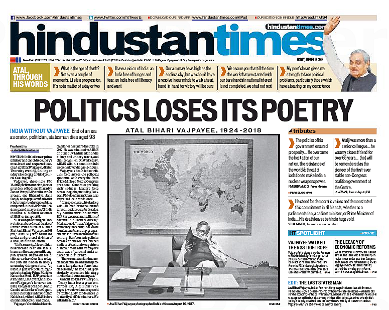 Vajpayee Was BJP’s Nehru: How Newspapers Paid Tribute to Former PM