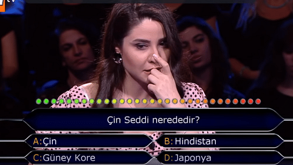 A TV contestant on KBC Turkey became the subject of ridicule after failing to answer the question, “Where is Great Wall of China?”