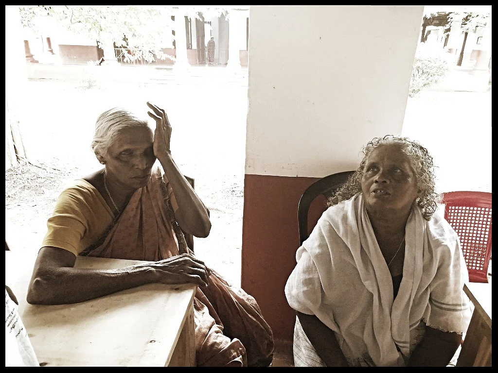 Leela with her roommate at the relief camp. 