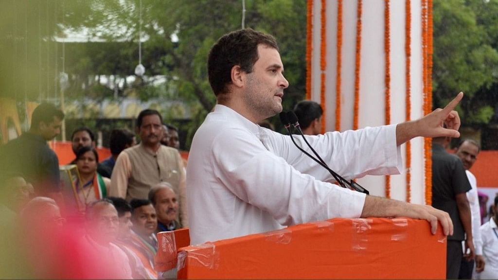 Rahul Gandhi addresses a public rally in Raipur
