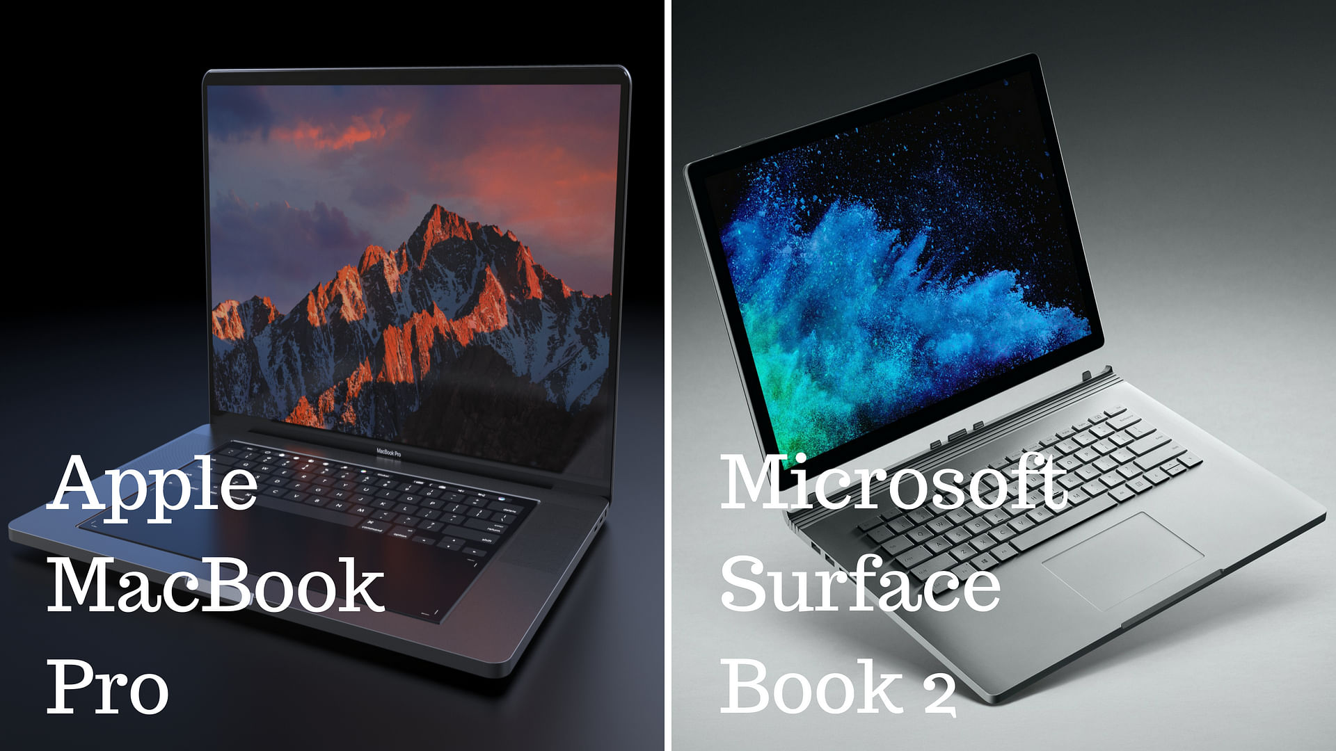 Apple MacBook Pro (left) and Microsoft Surface Book 2 (right)