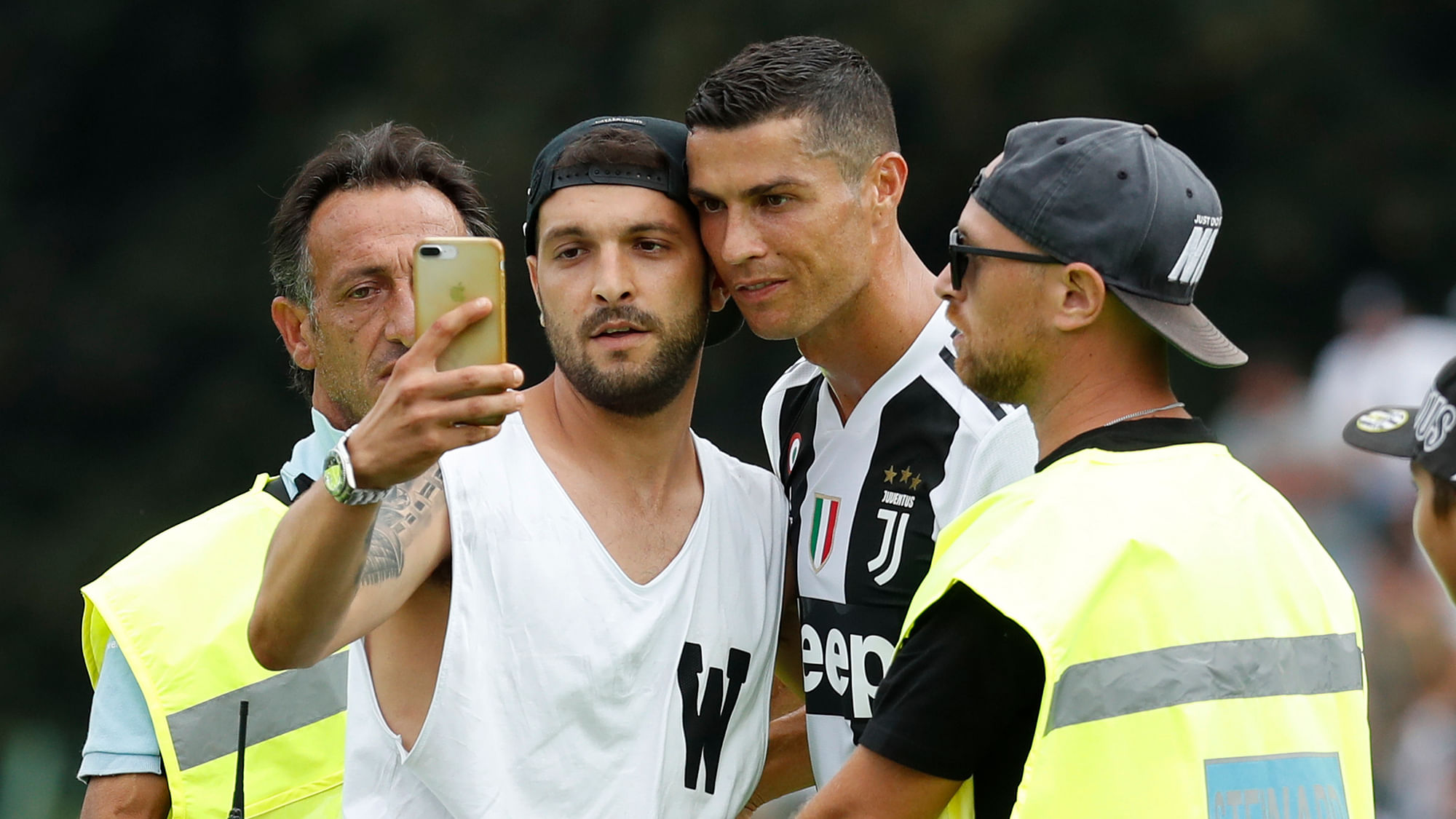 Juventus’ Cristiano Ronaldo gets a picture clicked with a fan.