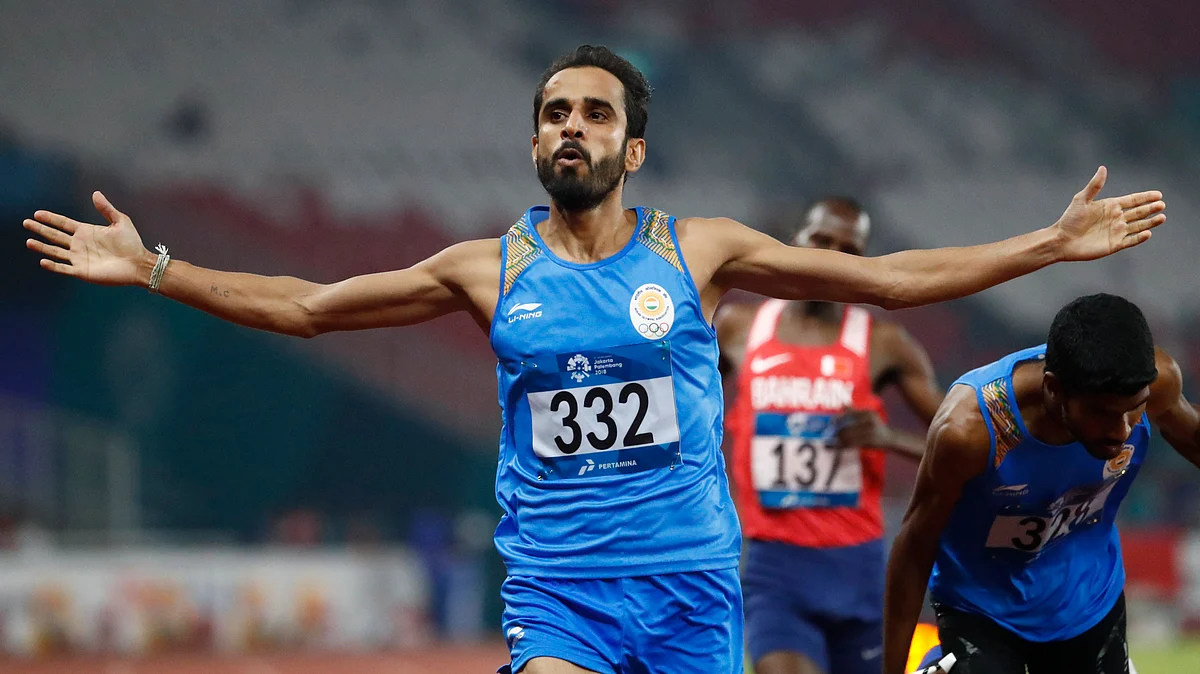 Manjit Singh celebrates after winning men’s 800m event.