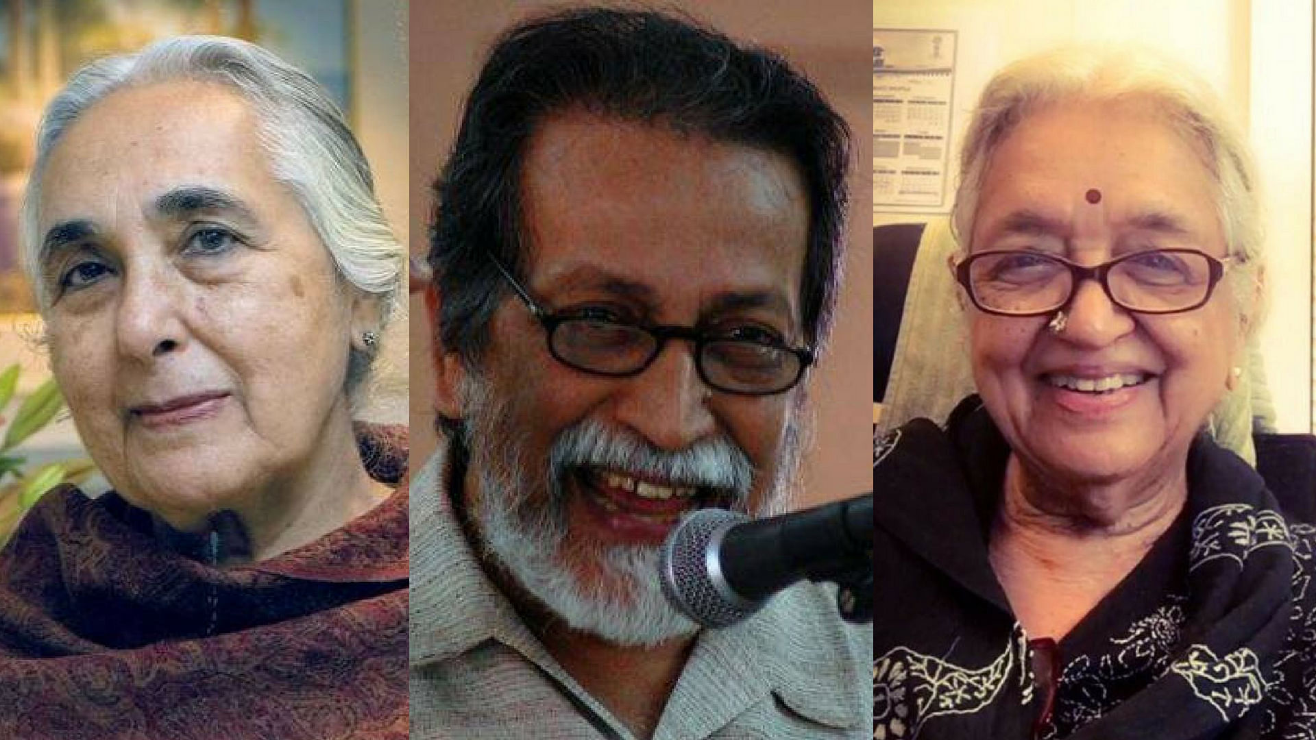Three of the petitioners: Romila Thapar (left), Prabhat Patnaik (centre) and Devaki Jain (right).&nbsp;
