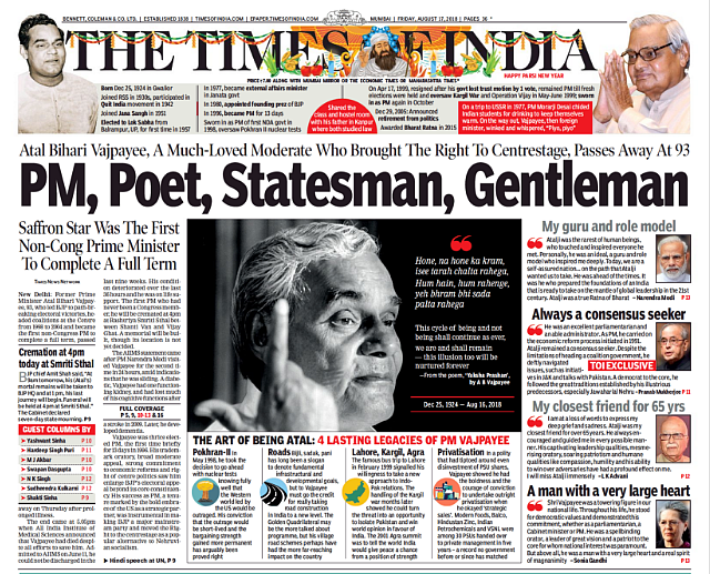 Vajpayee Was BJP’s Nehru: How Newspapers Paid Tribute to Former PM