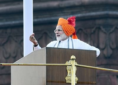 New Delhi: Prime Minister Narendra Modi addresses the Nation on the occasion of 72nd Independence Day from the ramparts of Red Fort, in Delhi on Aug 15, 2018. (Photo: IANS/PIB)