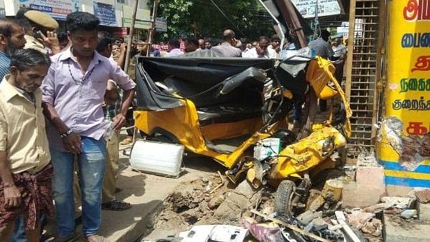 Visuals from the accident show a mangled autorickshaw while the front of the Audi has been damaged owing to the high-impact accident.
