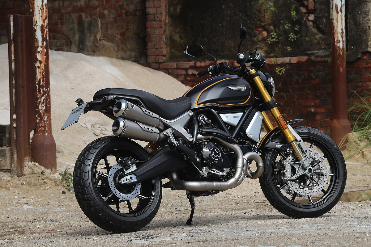 The Ducati Scrambler Sport gets Ohlin suspension and the exhaust routing is to the right. 