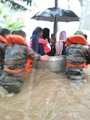 Kerala: Rescue operations underway in various flood-affected areas of Kerala, on Aug 16, 2018. (Photo: IANS/DPRO)