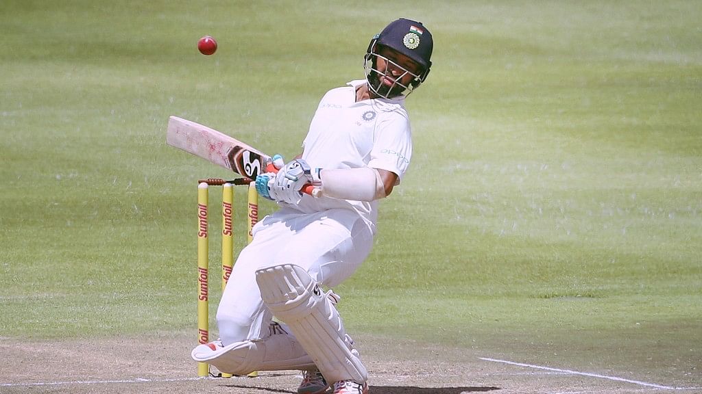 Cheteshwar Pujara leaves a ball during a Test match against South Africa.