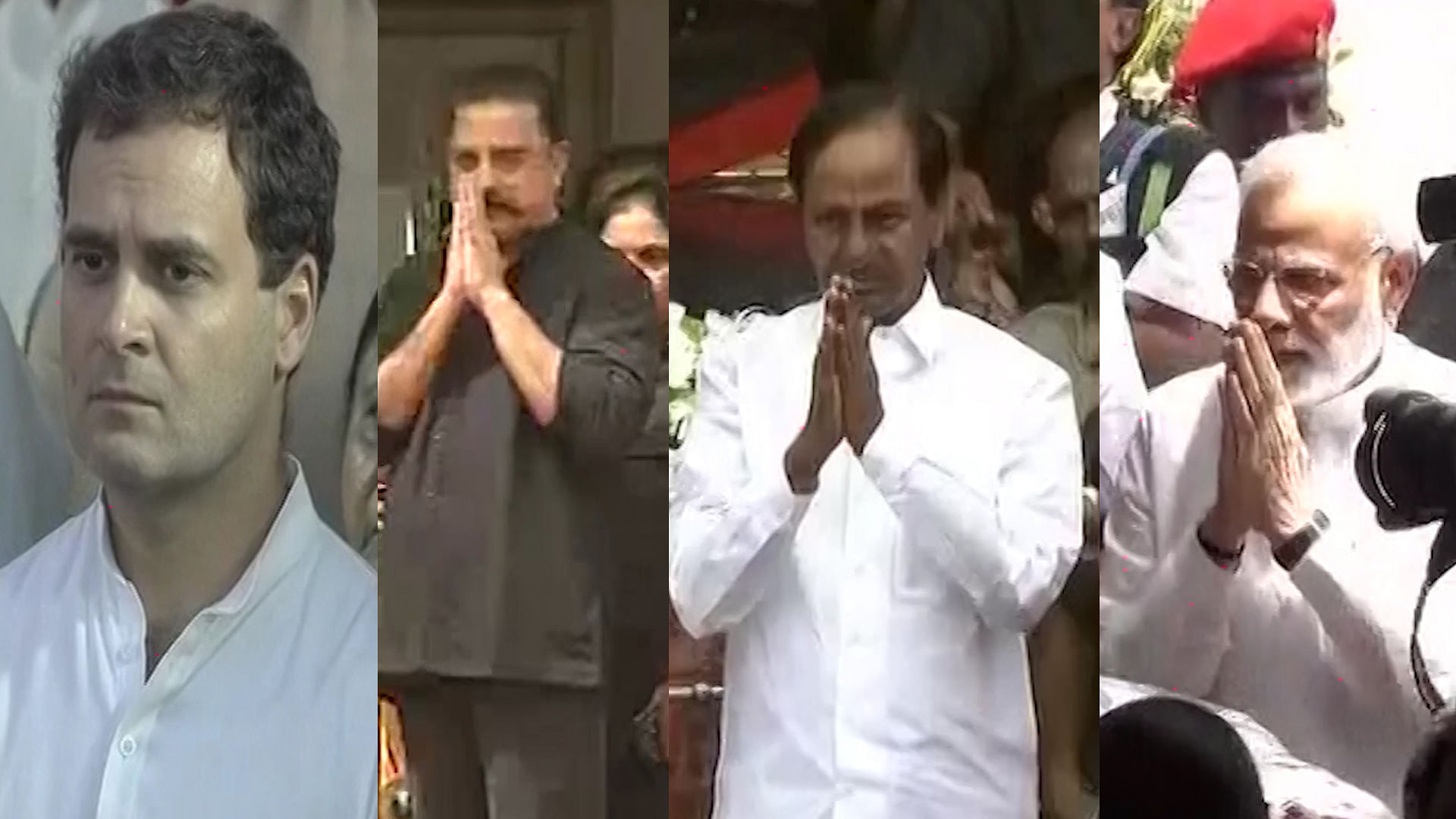 Political leaders conveyed their condolences to M KarunanidhI before his final journey to marina beach
